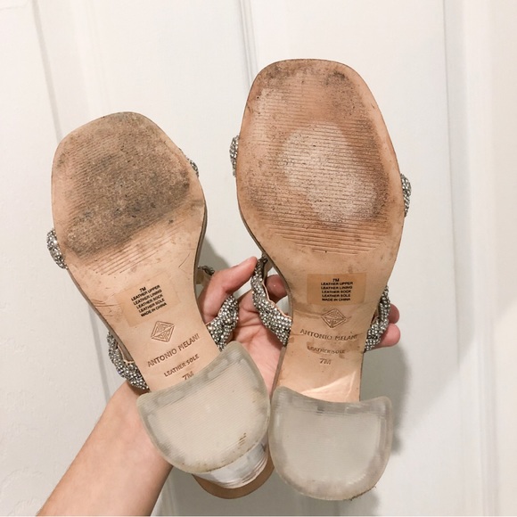 ANTONIO MELANI Brea Rhinestone Embellished Gilded Grey Heel Sandals - Picture 6 of 6